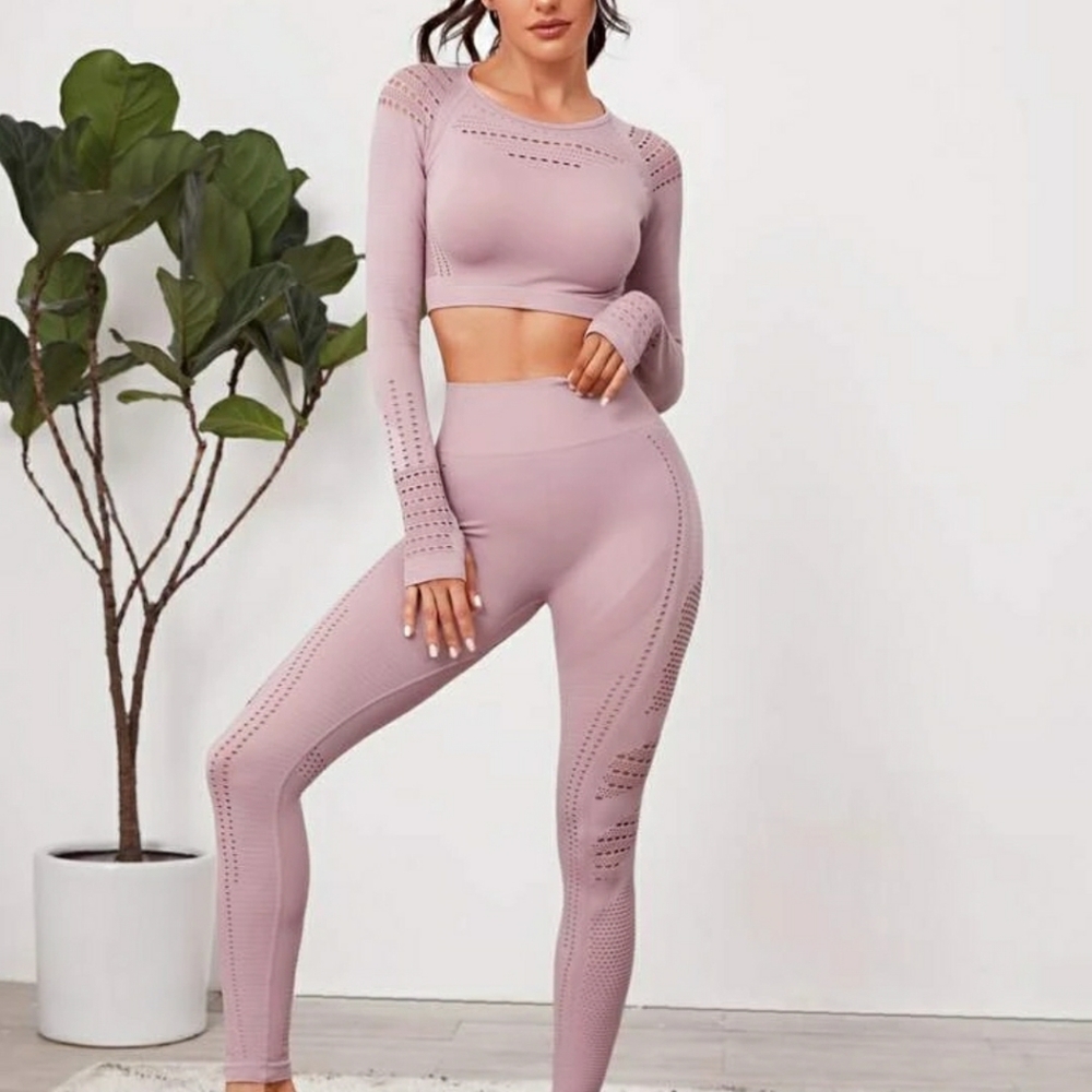 Laser Cut Crop Sports Tee & Sports Leggings Set